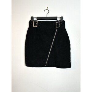Urban Outfitters Black Harmony Corduroy Zip-Front‎ Skirt, Size S-P Belt Buckle